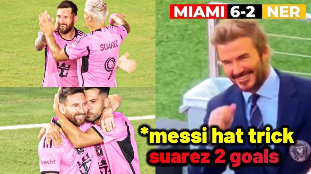 Beckham reaction to Messi hat trick goals to destroy New England Revolution 6-2